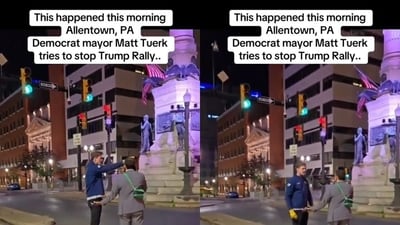 A Trump staffer argues with Matt Tuerk, Mayor of Allentown, Pennsylvania, over road closures before a Trump rally. (X/Twiiter)