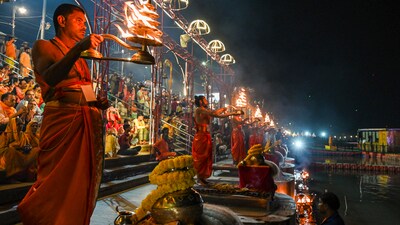 Arti of the River Saryu is being performed ahead of the Diwali festival. The event this year holds special significance since this is the first Deepotsav since the consecration of the Ram Lalla idol at the temple. (PTI) Arti of the River Saryu is being performed ahead of the Diwali festival. The event this year holds special significance since this is the first Deepotsav since the consecration of the Ram Lalla idol at the temple. (PTI)