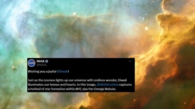 NASA wished everyone a joyful Diwali, sharing a stunning image of star formation in the Omega Nebula. (X/@NASA) NASA wished everyone a joyful Diwali, sharing a stunning image of star formation in the Omega Nebula. (X/@NASA)