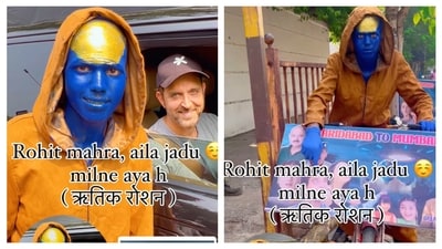 Hrithik Roshan met a fan who would camp outside his home in Jadu costume. Hrithik Roshan met a fan who would camp outside his home in Jadu costume.