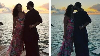 Kareena Kapoor and Saif Ali Khan pose during their vacation. Kareena Kapoor and Saif Ali Khan pose during their vacation.