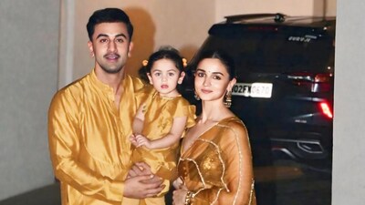 Ranbir Kapoor and Alia Bhatt with daughter Raha. Ranbir Kapoor and Alia Bhatt with daughter Raha.