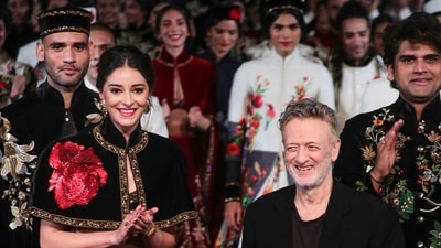Actor and Lakme muse Ananya Panday turned showstopper for Bal, who showcased clothing line Kaaynaat: A Bloom in the Universe. (PTI) Actor and Lakme muse Ananya Panday turned showstopper for Bal, who showcased clothing line Kaaynaat: A Bloom in the Universe. (PTI)