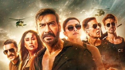 Singham Again review; The film stars Ajay Devgn, Kareena Kapoor, Akshay Kumar, Ranveer Singh, Tiger Shroff and Deepika Padukone.