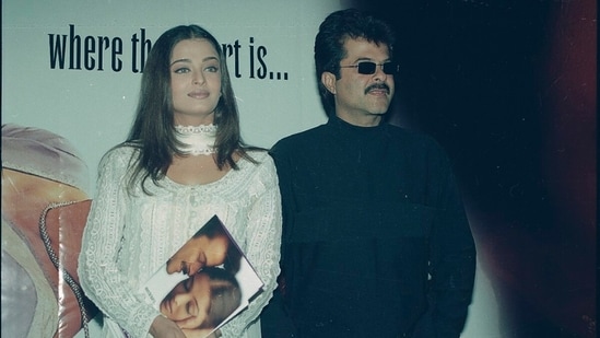 Aishwarya Rai and Anil Kapoor at the music launch of their 2000 movie Humara Dil Aapke Paas Hai.