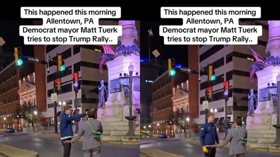 A Trump staffer argues with Matt Tuerk, Mayor of Allentown, Pennsylvania, over road closures before a Trump rally. (X/Twiiter)