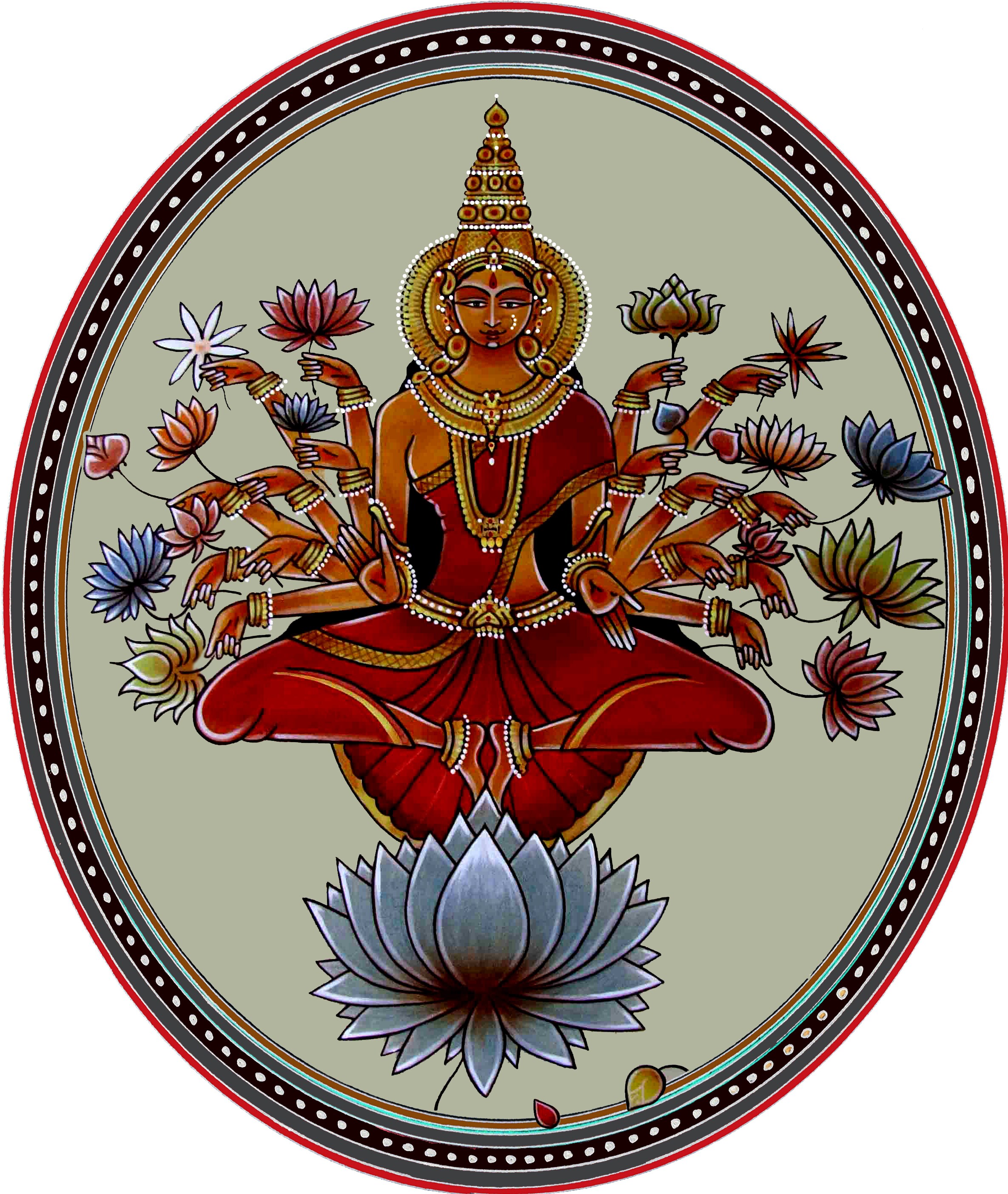 A painting of Saraswati. In the original Persian cards, the art consisted of floral motifs and scenes from folk lore. In India, these were replaced, over time, by Hindu deities and scenes from Hindu myth. (Image courtesy Raghupathi Bhat)