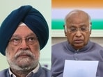 Union minister Hardeep Singh Puri and Congress chief Mallikarjun Kharge. Union minister Hardeep Singh Puri and Congress chief Mallikarjun Kharge.