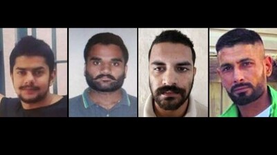 Left to right: Anmol Bishnoi, Goldy Brar, Gaurav Patyal and Lakhbir Singh alias Landa. Left to right: Anmol Bishnoi, Goldy Brar, Gaurav Patyal and Lakhbir Singh alias Landa.