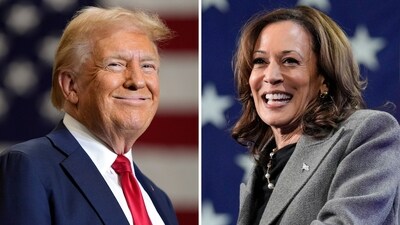 This combination of photos shows Republican presidential nominee former President Donald Trump, left, speaking at a campaign event Sept. 25, 2024, in Mint Hill, N.C., and Democratic presidential nominee Vice President Kamala Harris, right, speaking a campaign event Oct. 19, 2024, in Atlanta. (AP) This combination of photos shows Republican presidential nominee former President Donald Trump, left, speaking at a campaign event Sept. 25, 2024, in Mint Hill, N.C., and Democratic presidential nominee Vice President Kamala Harris, right, speaking a campaign event Oct. 19, 2024, in Atlanta. (AP)