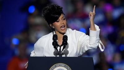 Cardi B introduces Democratic presidential nominee Vice President Kamala Harris during a campaign rally in Milwaukee, Wis., Friday, Nov. 1, 2024. (AP Photo/Paul Beaty) (AP) Cardi B introduces Democratic presidential nominee Vice President Kamala Harris during a campaign rally in Milwaukee, Wis., Friday, Nov. 1, 2024. (AP Photo/Paul Beaty) (AP)