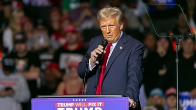 Former US President Donald Trump during a campaign event at the Fiserv Forum in Milwaukee, Wisconsin, US, on Friday, Nov. 1, 2024. Photographer: Jim Vondruska/Bloomberg (Bloomberg) Former US President Donald Trump during a campaign event at the Fiserv Forum in Milwaukee, Wisconsin, US, on Friday, Nov. 1, 2024. Photographer: Jim Vondruska/Bloomberg (Bloomberg)