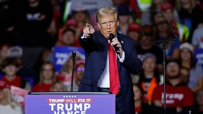 Donald Trump describes two enemies of America: external threats and a more dangerous internal foe. (Photo by CHIP SOMODEVILLA / GETTY IMAGES NORTH AMERICA / Getty Images via AFP) (Getty Images via AFP) Donald Trump describes two enemies of America: external threats and a more dangerous internal foe. (Photo by CHIP SOMODEVILLA / GETTY IMAGES NORTH AMERICA / Getty Images via AFP) (Getty Images via AFP)