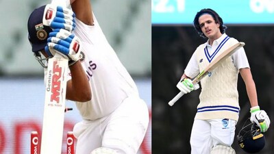Prithvi Shaw getting dismissed during the BGT, and Sam Konstas celebrating a century for NSW. (AAP) Prithvi Shaw getting dismissed during the BGT, and Sam Konstas celebrating a century for NSW. (AAP)