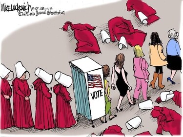 Canadian author Margaret Atwood reposted this Handmaid’s Tale-themed cartoon (X @MargaretAtwood) Canadian author Margaret Atwood reposted this Handmaid’s Tale-themed cartoon (X @MargaretAtwood)