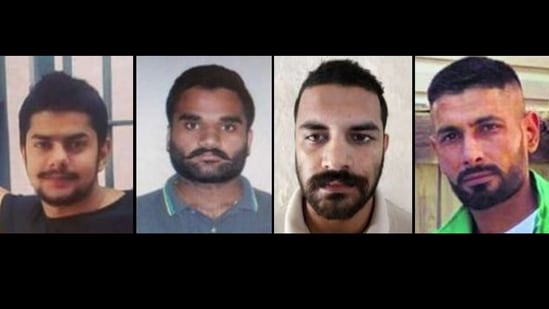 Left to right: Anmol Bishnoi, Goldy Brar, Gaurav Patyal and Lakhbir Singh alias Landa.