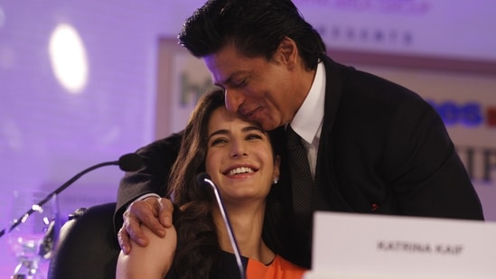 Shah Rukh Khan along with Katrina Kaif during the first day of the Hindustan Times Leadership Summit in New Delhi in 2012.(Virendra Singh Gosain)