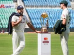Indian captain Rohit Sharma interacts with his Australian counterpart Pat Cummins. Indian captain Rohit Sharma interacts with his Australian counterpart Pat Cummins.