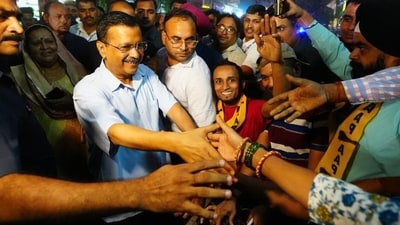 AAP chief Arvind Kejriwal in Rajouri Garden in New Delhi on Sunday. (HT Photo) AAP chief Arvind Kejriwal in Rajouri Garden in New Delhi on Sunday. (HT Photo)