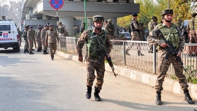 Security personnel keep vigil following the grenade attack at the Tourist Reception Centre (TRC), Srinagar. (ANI) Security personnel keep vigil following the grenade attack at the Tourist Reception Centre (TRC), Srinagar. (ANI)