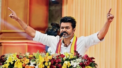 Actor-turned-politician Vijay addresses the rally at Vikravandi in Villupuram on Sunday. Actor-turned-politician Vijay addresses the rally at Vikravandi in Villupuram on Sunday.