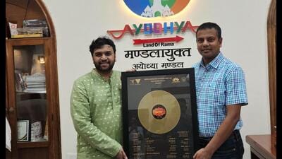 Ayodhya div commissioner Gaurav Dayal and owner of Vusic Records Pvt Ltd Vaibhav Saxena released the album on October 31. (Sourced) Ayodhya div commissioner Gaurav Dayal and owner of Vusic Records Pvt Ltd Vaibhav Saxena released the album on October 31. (Sourced)