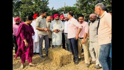 DC Jitendra Jorwal appreciated farmers for utilising various tools such as super seeders, happy seeders, smart seeders, mulchers and reversible MB ploughs to incorporate stubble into the soil in Ludhiana on Sunday. (Hindustan Times) DC Jitendra Jorwal appreciated farmers for utilising various tools such as super seeders, happy seeders, smart seeders, mulchers and reversible MB ploughs to incorporate stubble into the soil in Ludhiana on Sunday. (Hindustan Times)