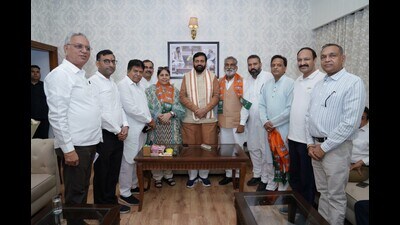 Haryana chief minister Nayab Singh Saini formally inducted them into the BJP by presenting each with the party’s saffron scarf. (HT photo)