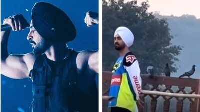 Diljit Dosanjh spotted feeding pigeons in Jaipur ahead of concert Diljit Dosanjh spotted feeding pigeons in Jaipur ahead of concert