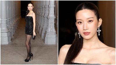 Moon Ga-young attended the LACMA Gala in sequin-embellished black mini dress with a strapless neckline. She wore the ensemble with sheer black stockings, stilettos, a black clutch, and diamond-adorned cross earrings. Moon Ga-young attended the LACMA Gala in sequin-embellished black mini dress with a strapless neckline. She wore the ensemble with sheer black stockings, stilettos, a black clutch, and diamond-adorned cross earrings. 