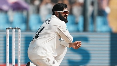 New Zealand's Ajaz Patel in action during day three of third Test cricket match between India and New Zealand. (PTI Photo/Kunal Patil) (PTI11_03_2024_000057A) (PTI) New Zealand's Ajaz Patel in action during day three of third Test cricket match between India and New Zealand. (PTI Photo/Kunal Patil) (PTI11_03_2024_000057A) (PTI)