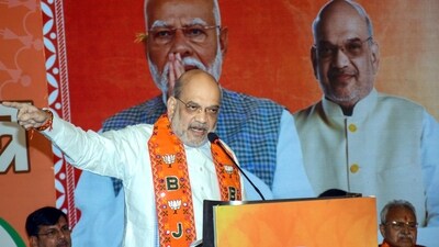 Ranchi: Union minister and senior BJP leader Amit Shah speaks at the release of the party's Sankalp Patra (election manifesto). (PTI)