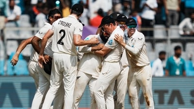 Ajaz Patel was the pick of the bowlers for New Zealand with a six-fer in the second innings as Indian batters failed to solve his mystery. (PTI) Ajaz Patel was the pick of the bowlers for New Zealand with a six-fer in the second innings as Indian batters failed to solve his mystery. (PTI)