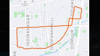 A Bengaluru man ran 5 km to create a Diya GPS art, but it was hilariously mistaken for a toilet. (X/@thilak_ch) A Bengaluru man ran 5 km to create a Diya GPS art, but it was hilariously mistaken for a toilet. (X/@thilak_ch)