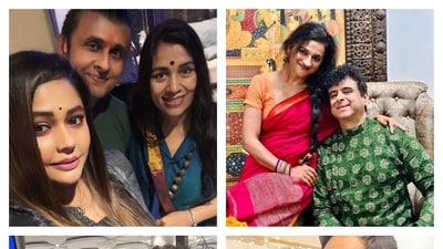 Sonu Nigam and (right) Dr Palash Sen with their sisters Sonu Nigam and (right) Dr Palash Sen with their sisters
