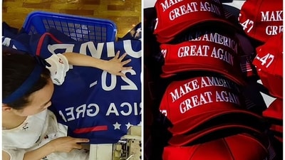 Before 2024 US election, Yiwu's marketplace saw a sharp increase in demand for camouflage Harris-Walz campaign caps, which is good sign for Democrats. Before 2024 US election, Yiwu's marketplace saw a sharp increase in demand for camouflage Harris-Walz campaign caps, which is good sign for Democrats.