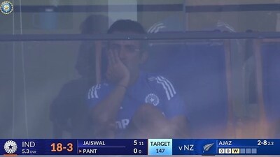 Gautam Gambhir's reaction to Virat Kohli's dismissal vs New Zealand. (JioCinema screengrab) Gautam Gambhir's reaction to Virat Kohli's dismissal vs New Zealand. (JioCinema screengrab)