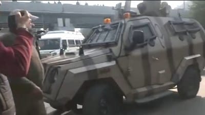 A security forces vehicle at the grenade attack site in Srinagar. (ANI) A security forces vehicle at the grenade attack site in Srinagar. (ANI)