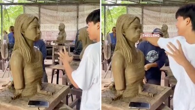 Artists create custom statues out of clay that can resemble your former boss or an ex partner or anyone you are particularly unhappy with. (X/@awkwardgoogle) Artists create custom statues out of clay that can resemble your former boss or an ex partner or anyone you are particularly unhappy with. (X/@awkwardgoogle)