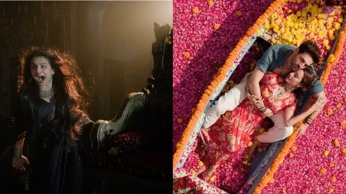 Vidya Balan, Kartik Aaryan and Triptii Dimri in stills from Bhool Bhulaiyaa 3 Vidya Balan, Kartik Aaryan and Triptii Dimri in stills from Bhool Bhulaiyaa 3