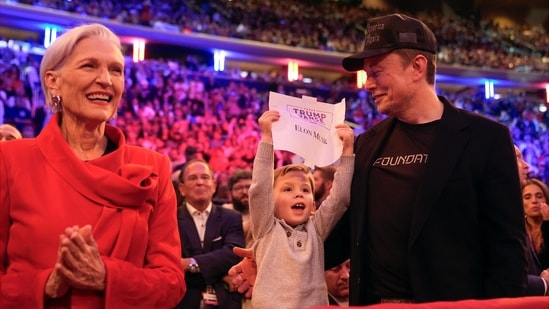 Elon Musk and his mother Maye listen as Republican presidential nominee former President Donald Trump speaks at a campaign rally at Madison Square Garden, Sunday, Oct. 27, 2024, in New York. (AP Photo/Alex Brandon) (AP)