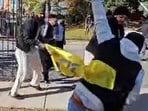 Pro-Khalistan radicals attacking the Hindu Sabha Mandir in Brampton, Canada, on Sunday afternoon. (Video screengrab) Pro-Khalistan radicals attacking the Hindu Sabha Mandir in Brampton, Canada, on Sunday afternoon. (Video screengrab)