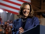 US Vice President and Democratic presidential nominee Kamala Harris smiles during a campaign rally at Michigan State University's Jenison Field House in East Lansing, Michigan, on November 3, 2024. 
