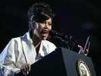 Cardi B speaks ahead of US Vice President and Democratic presidential candidate Kamala Harris during a "When We Vote We Win" rally at the Wisconsin State Fair Park Exposition Center in West Allis, Milwaukee, Wisconsin, November 1, 2024. (Photo by Brendan SMIALOWSKI / AFP)