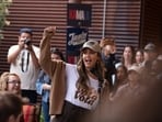 Jessica Alba speaks at the Pachanga to the Polls Block Party in Phoenix, Arizona, U.S., November 3, 2024. REUTERS/Caitlin O'Hara