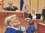 Jury members listen to readback of testimony as Republican presidential candidate and former U.S. President Donald Trump attends his criminal trial over charges that he falsified business records to conceal money paid to silence porn star Stormy Daniels in 2016, at Manhattan state court in New York City, U.S. May 30, 2024, in this courtroom sketch.&nbsp;