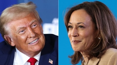 This combination of pictures created on November 03, 2024 shows former US President and Republican presidential candidate Donald Trump (L) takes part in a roundtable discussion hosted by Building America's Future in Drexel Hill, Pennsylvania, on October 29, 2024, and US Vice President and Democratic presidential candidate Kamala Harris (R) speaks during a campaign rally in Charlotte, North Carolina, on November 2, 2024. (AFP) This combination of pictures created on November 03, 2024 shows former US President and Republican presidential candidate Donald Trump (L) takes part in a roundtable discussion hosted by Building America's Future in Drexel Hill, Pennsylvania, on October 29, 2024, and US Vice President and Democratic presidential candidate Kamala Harris (R) speaks during a campaign rally in Charlotte, North Carolina, on November 2, 2024. (AFP)