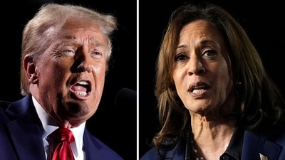 This combination of file photos shows Republican presidential nominee former President Donald Trump, left, speaking at a campaign rally, Oct. 18, 2024, in Detroit, and Democratic presidential nominee Vice President Kamala Harris, right, speaking at a campaign rally in Green Bay, Wis., Oct. 17, 2024. (AP Photo) (AP) This combination of file photos shows Republican presidential nominee former President Donald Trump, left, speaking at a campaign rally, Oct. 18, 2024, in Detroit, and Democratic presidential nominee Vice President Kamala Harris, right, speaking at a campaign rally in Green Bay, Wis., Oct. 17, 2024. (AP Photo) (AP)