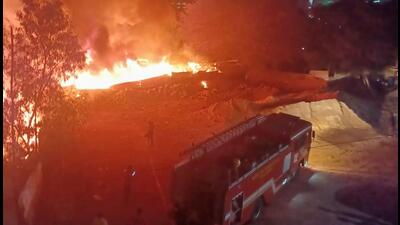 Firefighters got the blaze under control after around five hours, using around 12 fire tenders, officials said. (Parveen Kumar/HT Photo) Firefighters got the blaze under control after around five hours, using around 12 fire tenders, officials said. (Parveen Kumar/HT Photo)