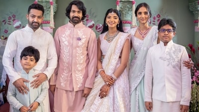 Jr NTR attended Narne Nithiin and Shivani Talluri's engagement with family. Jr NTR attended Narne Nithiin and Shivani Talluri's engagement with family.